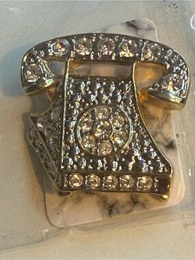 Vintage Gold Rhinestone Telephone Charm Accessory